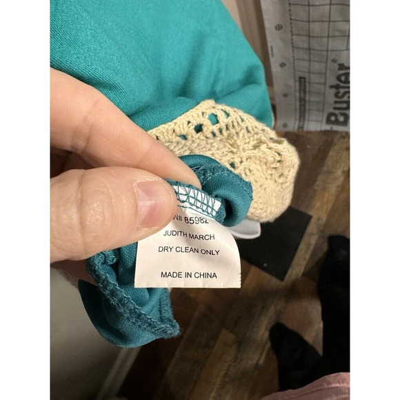 Judith March Small  Teal  Bell Sleeve Tunic Crochet Boho Style Midi Dress - Picture 7 of 10